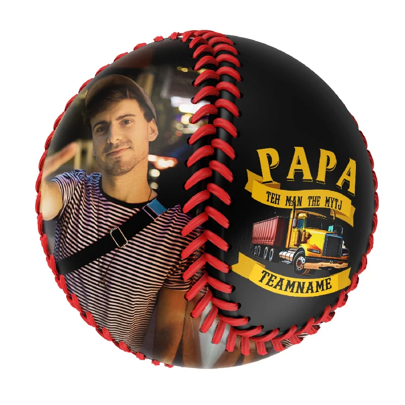 Baseball with High-Performance Core for Pro-Level Play-Personalized Black Papa Truck Photo Baseballs