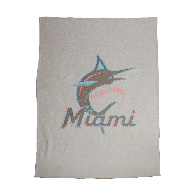 Team Home Textiles with Unique Designs for Fan-Focused Living Spaces-Miami Marlins Oversized Logo Sublimated Sweatshirt Blanket