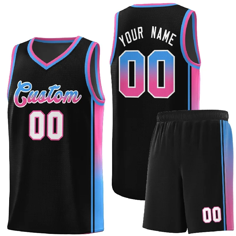 Durable Basketball Jersey for Competitive Play-Custom Black Powder Blue-Pink Gradient Fashion Sports Uniform Basketball Jersey