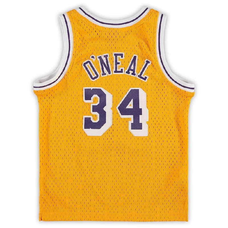 Team Basketball Jersey for Group Sports-LA.Lakers #34 Shaquille O'Neal Mitchell & Ness Preschool 1996-1997 Hardwood Classics Throwback Team Jersey Gold Stitched American Basketball Jersey