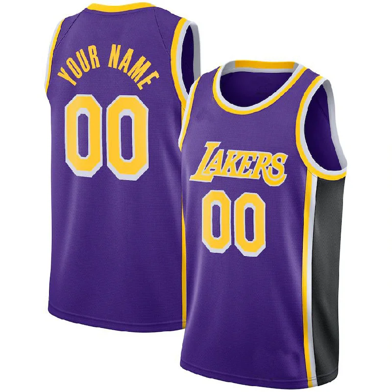 Custom Basketball Jersey with Embroidered Logo-Custom LA.Lakers Jordan Brand Swingman Jersey Statement Edition Purple Stitched Basketball Jersey