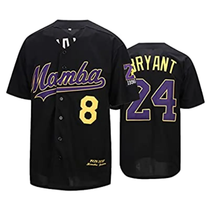 Baseball Jersey with Stitched Team Name-Kobe Bryant Mamba Jersey 8/24 Stitched Baseball Jersey Black Color