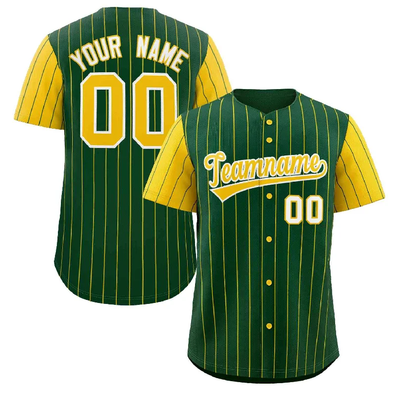 Full Button Baseball Jersey for Traditional Style-Custom Green Gold-White Stripe Fashion Raglan Sleeves Authentic Baseball Jersey