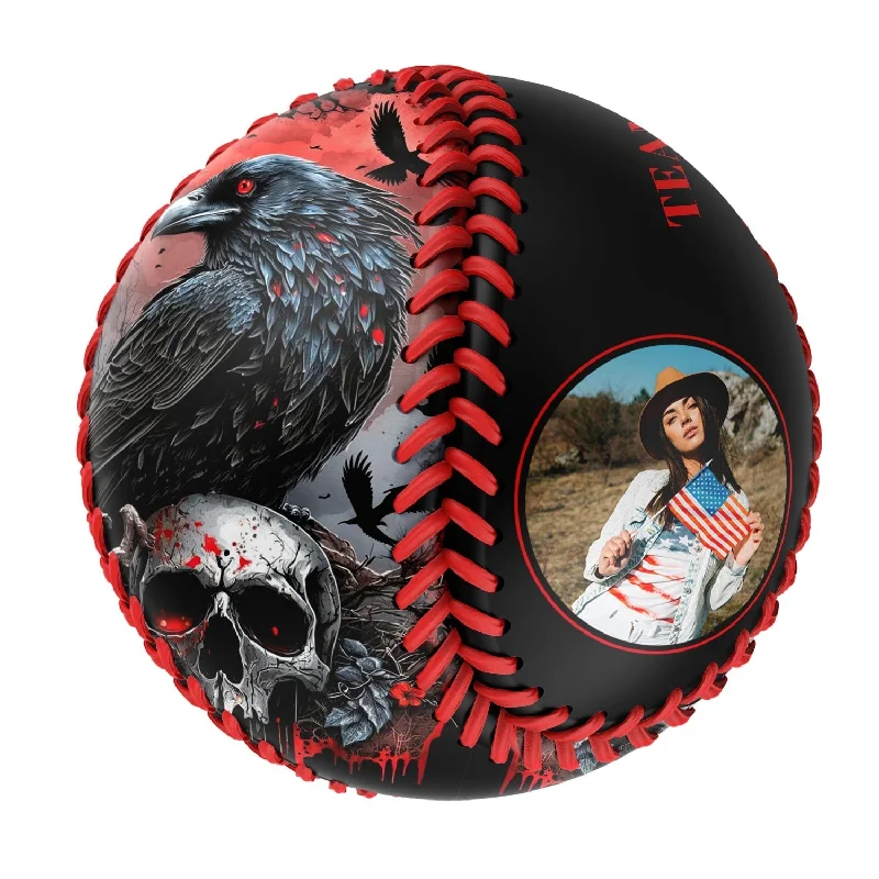 Professional Baseball with Seamless Construction-Personalized Black Eagle Skull Halloween Photo Baseballs