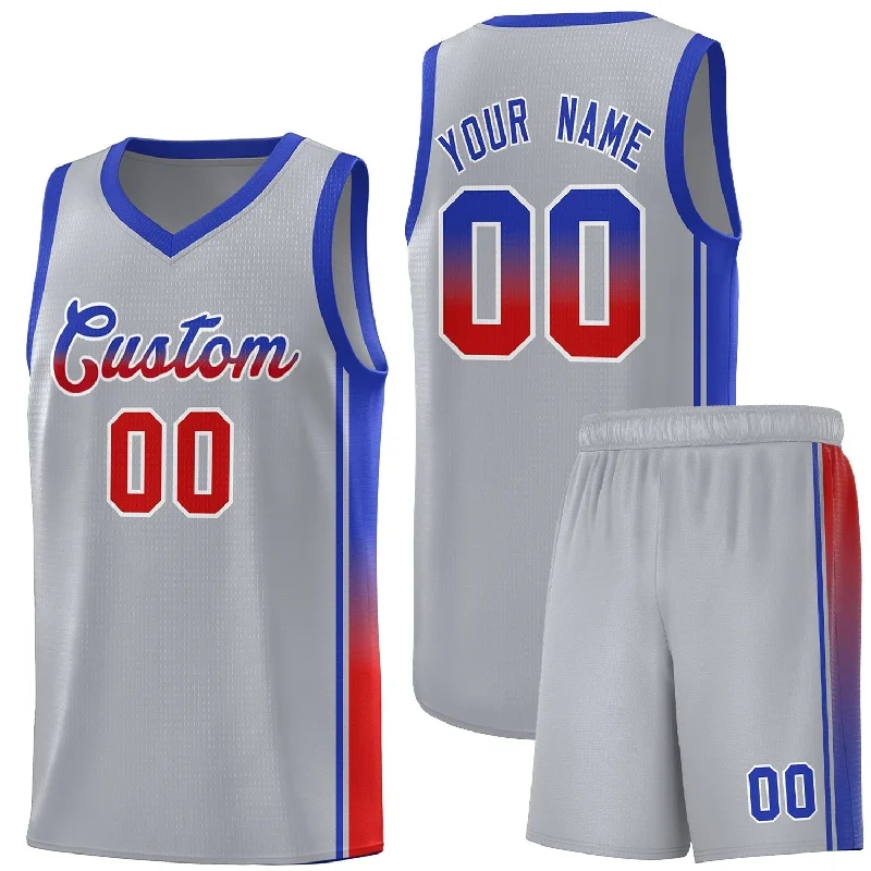 Youth Basketball Jersey with Fun Designs for Kids-Custom Gray Red-Royal Gradient Fashion Sports Uniform Basketball Jersey