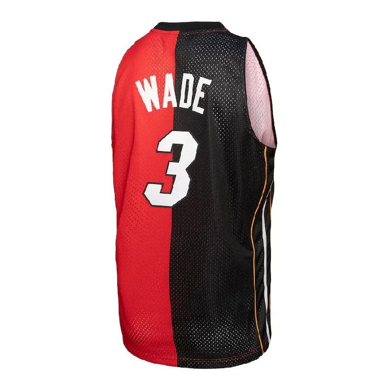 Bold Basketball Jersey with Team Colors-M.Heat #3 Dwyane Wade Mitchell & Ness Big & Tall Hardwood Classics 2005-06 Split Swingman Jersey BlackRed Stitched American Basketball Jersey