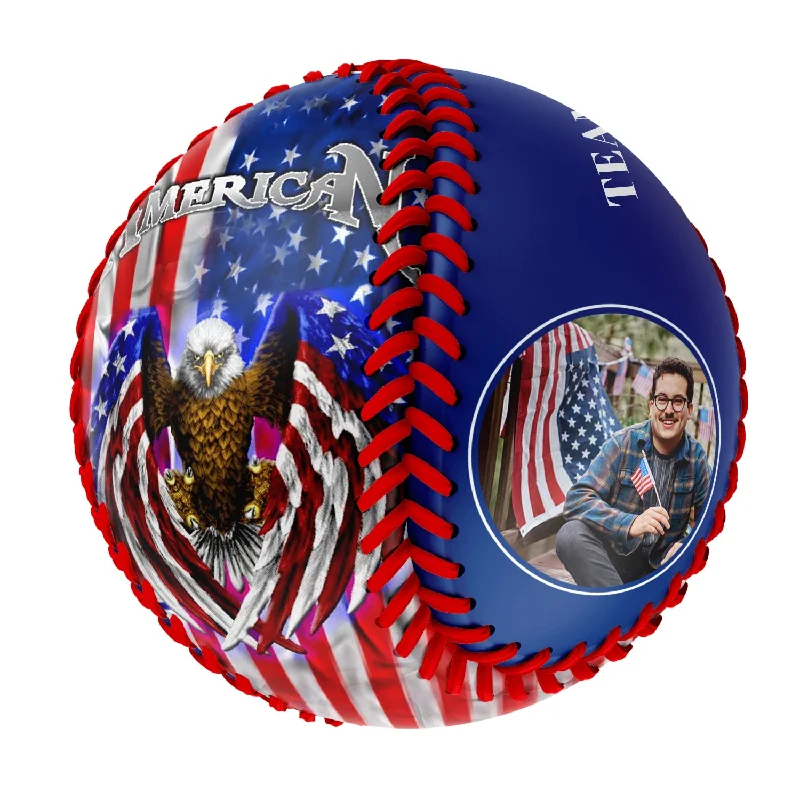 Baseball with Professional-Grade Construction for Consistency-Personalized Royal American Flag Eagle Photo Baseballs