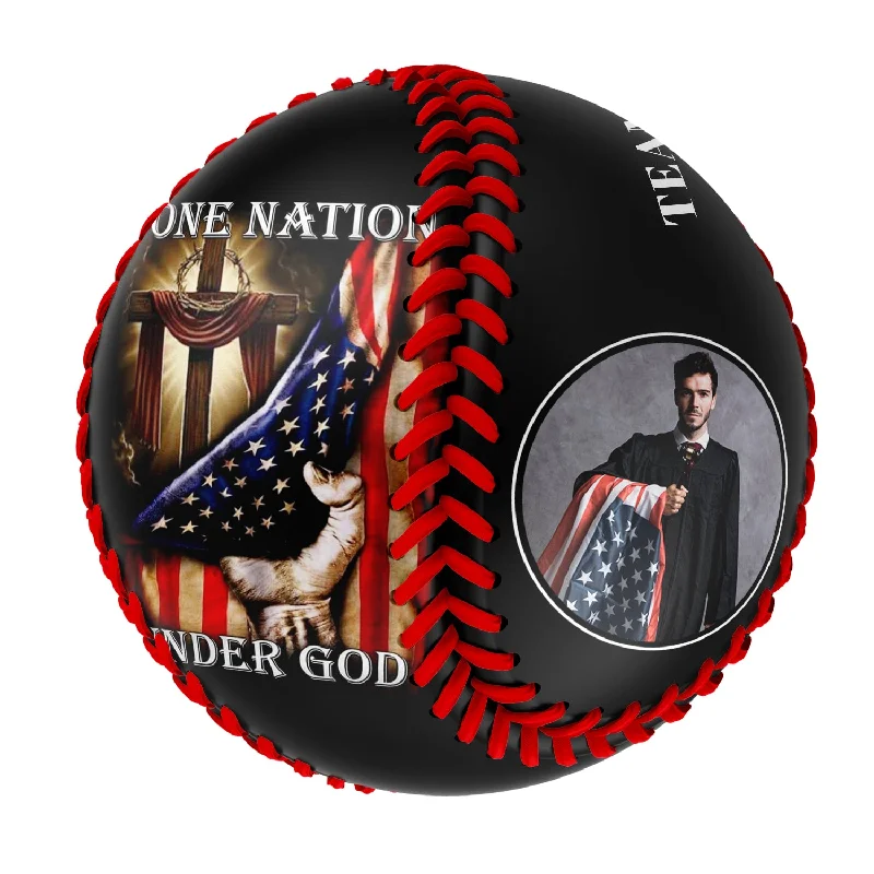 Baseball with Rubber Core for Extra Durability-Personalized Black American Flag Cross Photo Baseballs