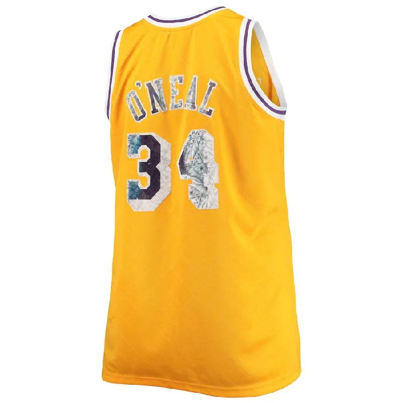 Custom Basketball Jersey with Embroidered Logo-LA.Lakers #34 Shaquille O'Neal Mitchell & Ness Big & Tall 1996-97 75th Anniversary Diamond Swingman Jersey Gold Stitched American Basketball Jersey