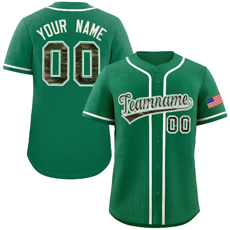 Custom Design Baseball Jersey for Unique Looks-Custom Kelly Green Personalized Camo Font Authentic Baseball Jersey