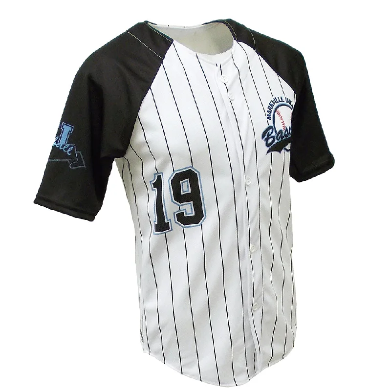 Team Baseball Jersey with Embroidered Patches-SBL 1017F - Full-Button Baseball Jersey