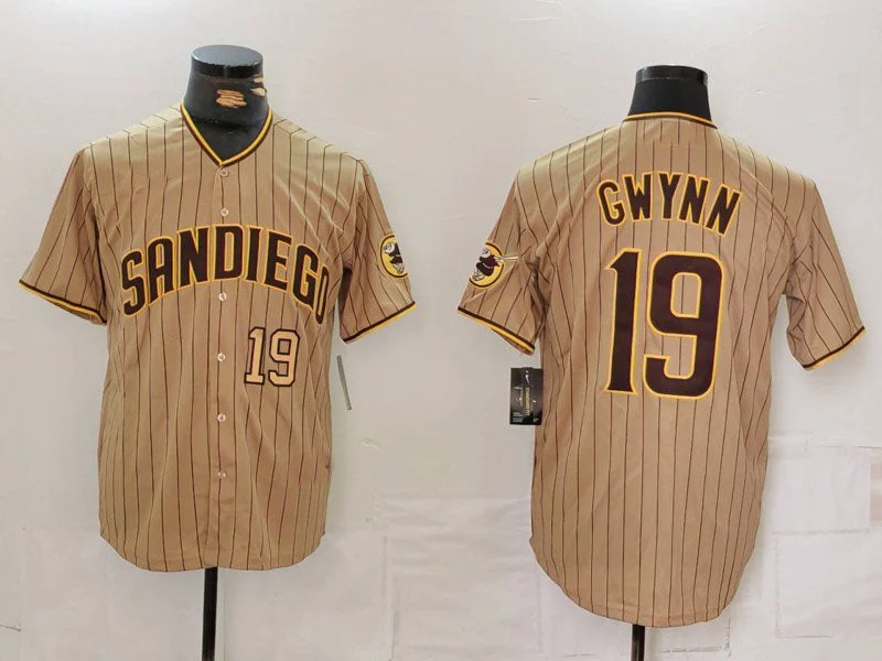 Cool and Comfortable Baseball Jersey for Training-San Diego Padres #19 Tony Gwynn Khaki Team Logo Stitched Cool Base Baseball Jersey