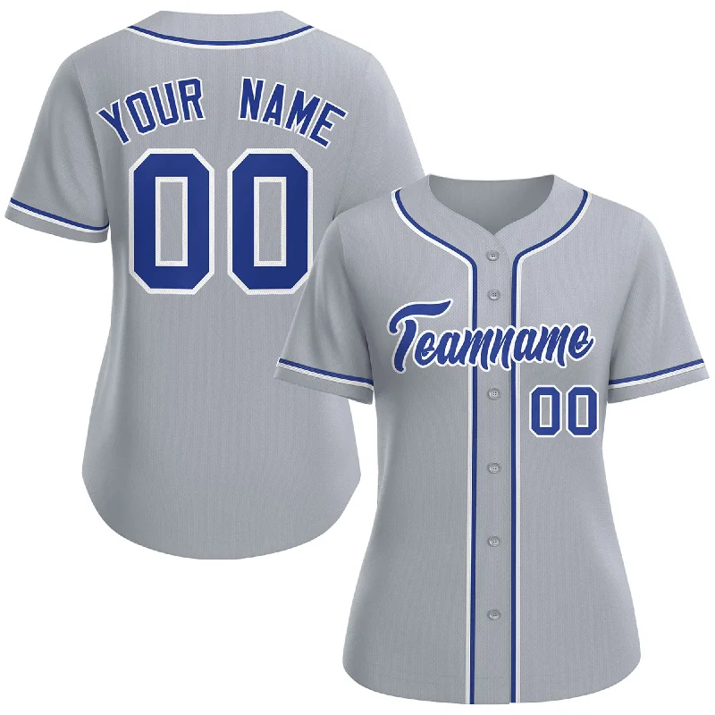 Baseball Jersey for Family Sports Day Events-Custom Gray Royal-White Classic Style Baseball Jersey For Women