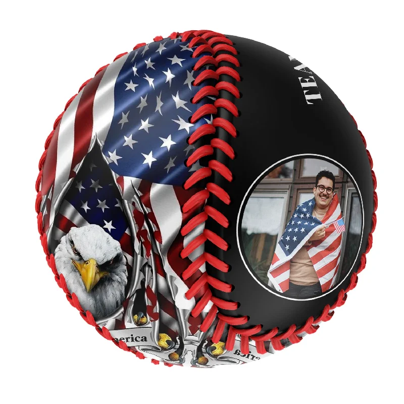 Baseball with High-Performance Stitching for Consistency-Personalized Black American Flag Eagle Photo Baseballs