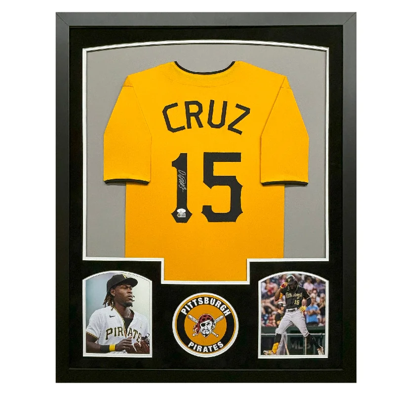 Stylish Baseball Jersey for Streetwear Fashion-Oneil Cruz Signed Pittsburgh Yellow Custom Suede Matte Framed Baseball Jersey (JSA)