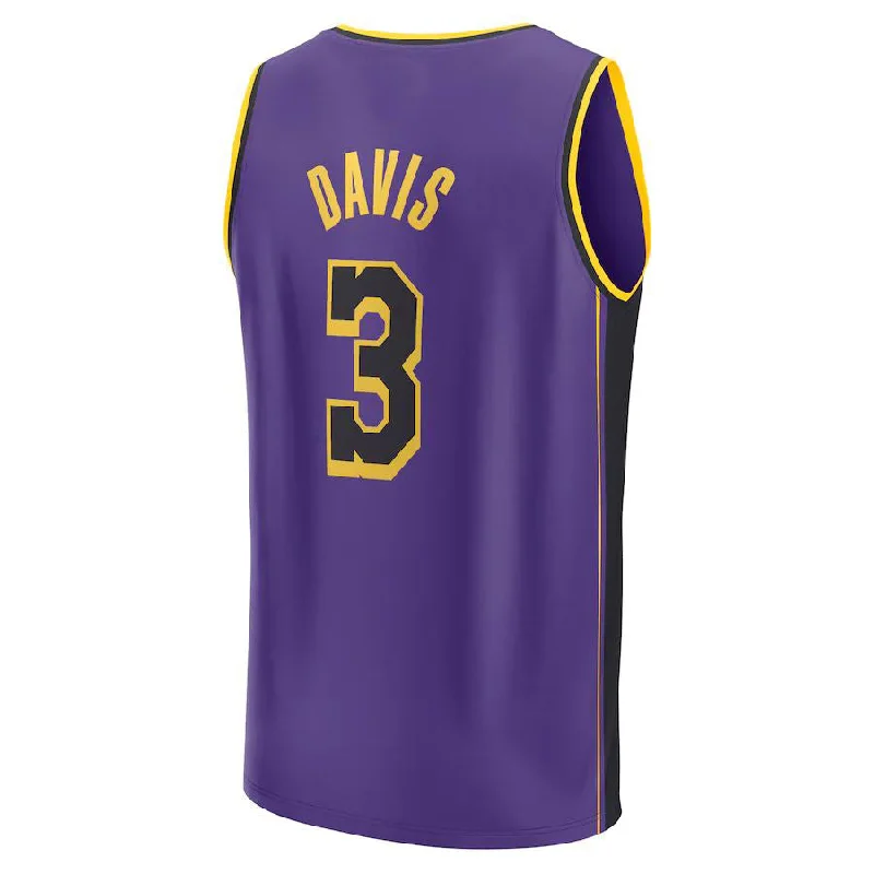 Breathable Basketball Jersey for Hot Weather-LA.Lakers #3 Anthony Davis Fanatics Branded 2022-23 Fast Break Replica Player Jersey Statement Edition Purple Stitched American Basketball Jersey