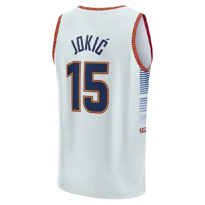 Basketball Jersey with Pockets for Convenience-D.Nuggets #15 Nikola Jokic Fanatics Branded 2022-23 Fastbreak Jersey City Edition White Stitched American Basketball Jersey