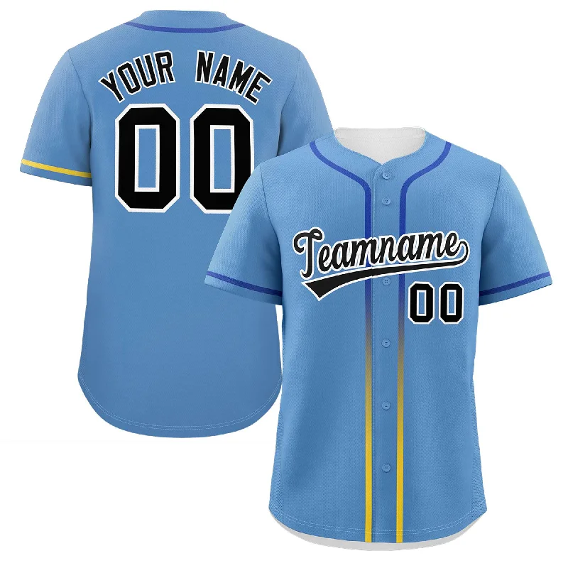 Comfortable Baseball Jersey for Youth Sports Teams-Custom Light Blue Black Personalized Gradient Ribbed Design Authentic Baseball Jersey