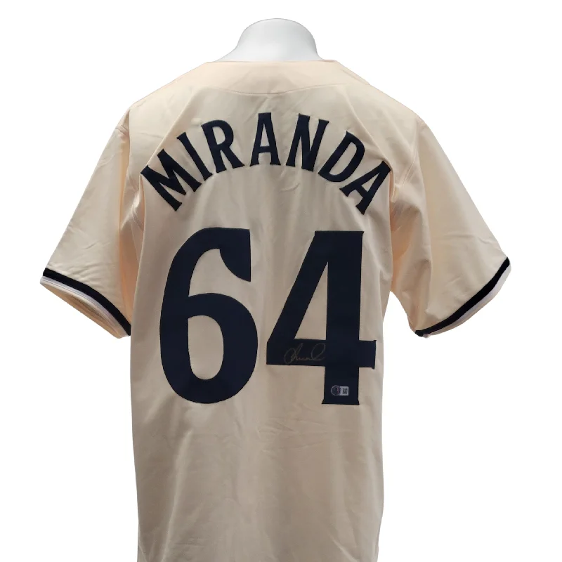 Stylish Baseball Jersey for On-the-Go Players-Jose Miranda Signed Custom Cream Baseball Jersey