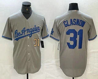 Team Baseball Jersey for Group Sports-Los Angeles Dodgers #31 Tyler Glasnow Gray Alternate Team Logo Cool Base Jersey Baseball Jersey