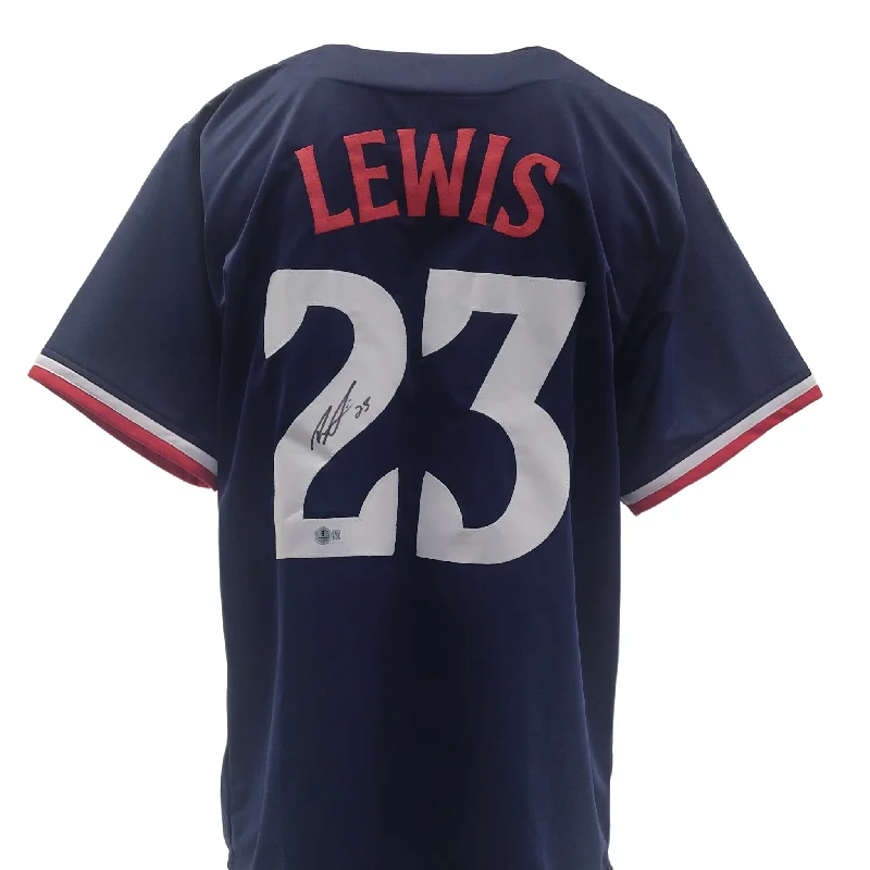 Baseball Jersey for Family Sports Day Events-Royce Lewis Signed Custom Navy Blue Baseball Jersey