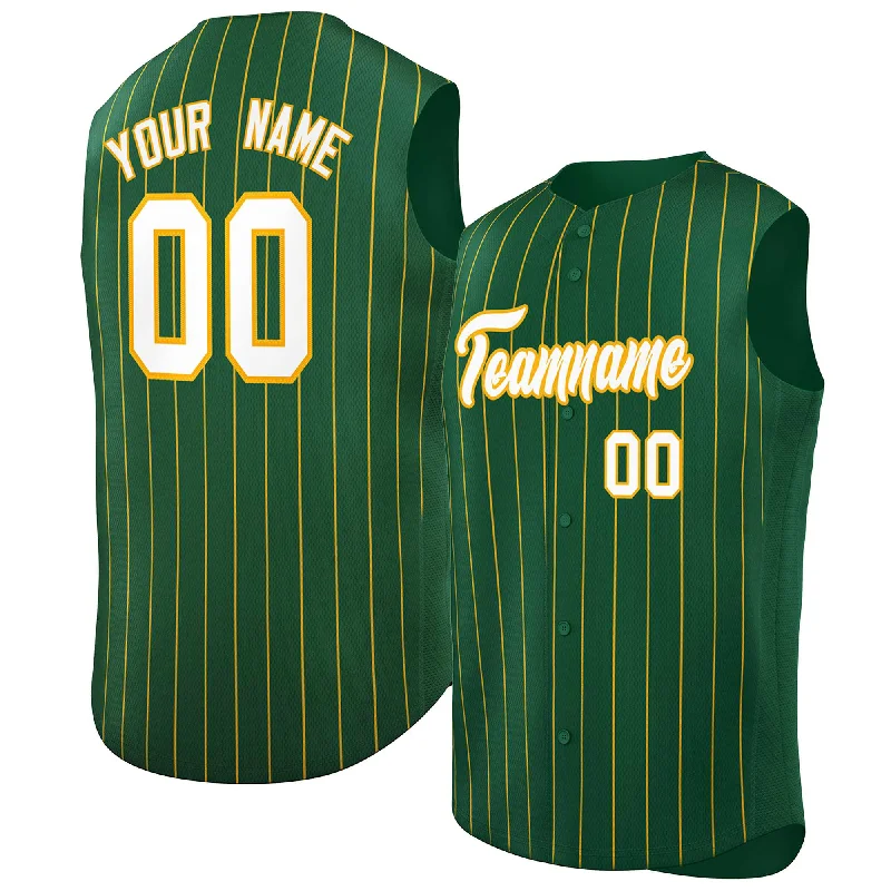 Custom Printed Baseball Jersey for Special Teams-Custom Green White-Yellow Sleeveless Stripe Fashion Baseball Jersey