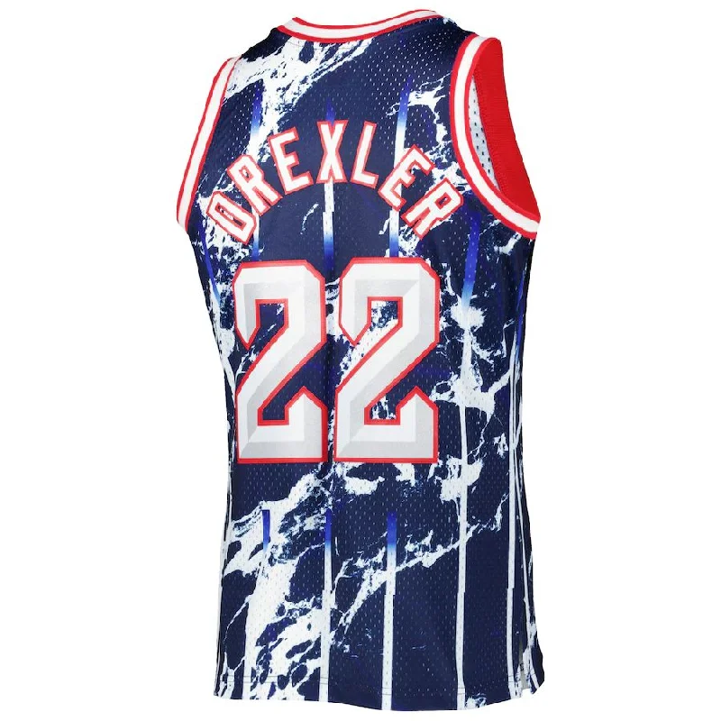 Breathable Mesh Basketball Jersey for Better Airflow-H.Rockets #22 Clyde Drexler Mitchell & Ness 1996-97 Hardwood Classics Marble Swingman Jersey Navy Stitched American Basketball Jersey