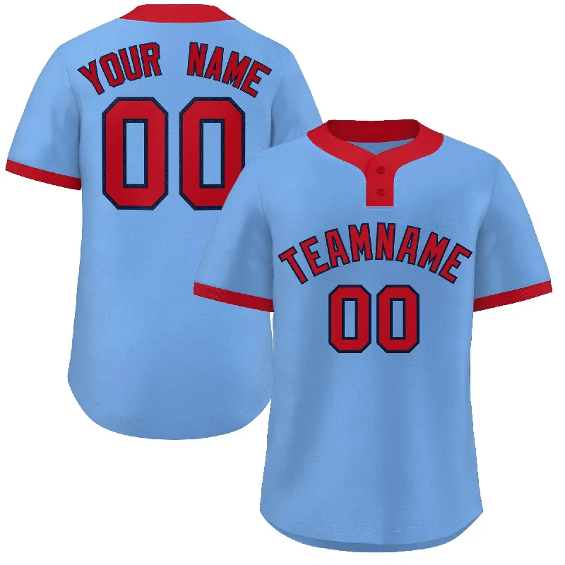 Baseball Jersey for Little League Players-Custom Light Blue Red Classic Style Authentic Two-Button Baseball Jersey