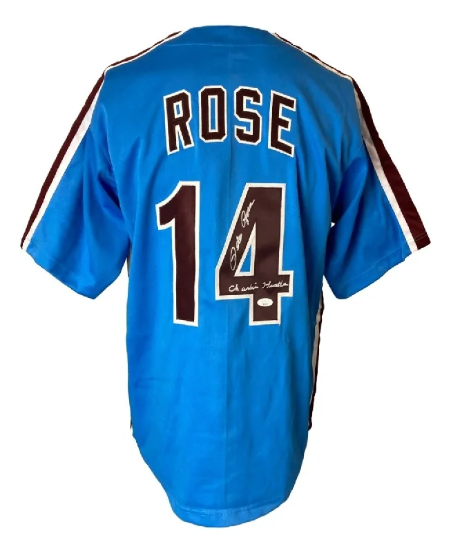 Custom Baseball Jersey with Your Own Text-Pete Rose Philadelphia Signed Blue Baseball Jersey Charlie Hustle JSA Hologram