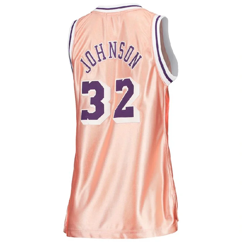 Basketball Jersey for Casual Weekend Wear-LA.Lakers #32 Magic Johnson Mitchell & Ness Women's 75th Anniversary Rose Gold 1984 Swingman Jersey Pink Stitched American Basketball Jersey