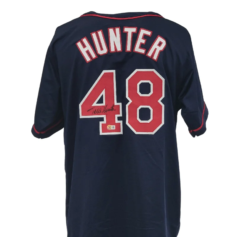 Officially Licensed Baseball Jersey for Fans-Torii Hunter Signed Custom Blue Baseball Jersey