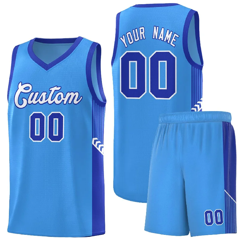 Personalized Basketball Jersey for Special Events-Custom Powder Blue White-Royal Side Stripe Fashion Sports Uniform Basketball Jersey