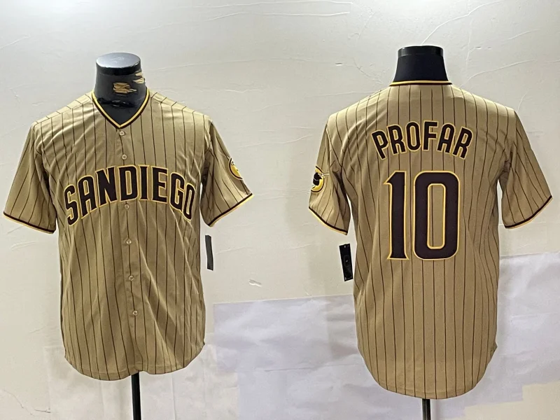 Baseball Jersey for Casual Everyday Wear-San Diego Padres #10 Jurickson Profar Khaki Team Logo Cool Base Stitched Baseball Jersey