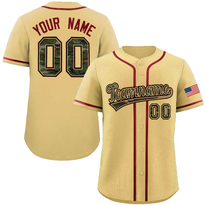 Baseball Jersey with Stitched Team Name-Custom Khaki Personalized Camo Font Authentic Baseball Jersey