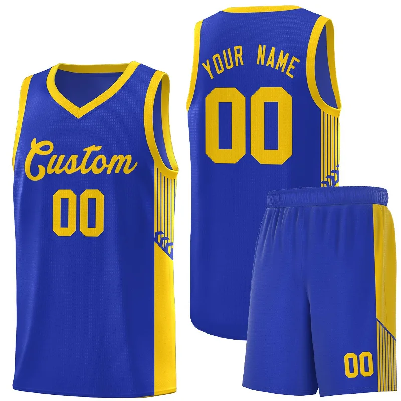 Basketball Jersey for Fun and Friendly Games-Custom Royal Gold Side Stripe Fashion Sports Uniform Basketball Jersey