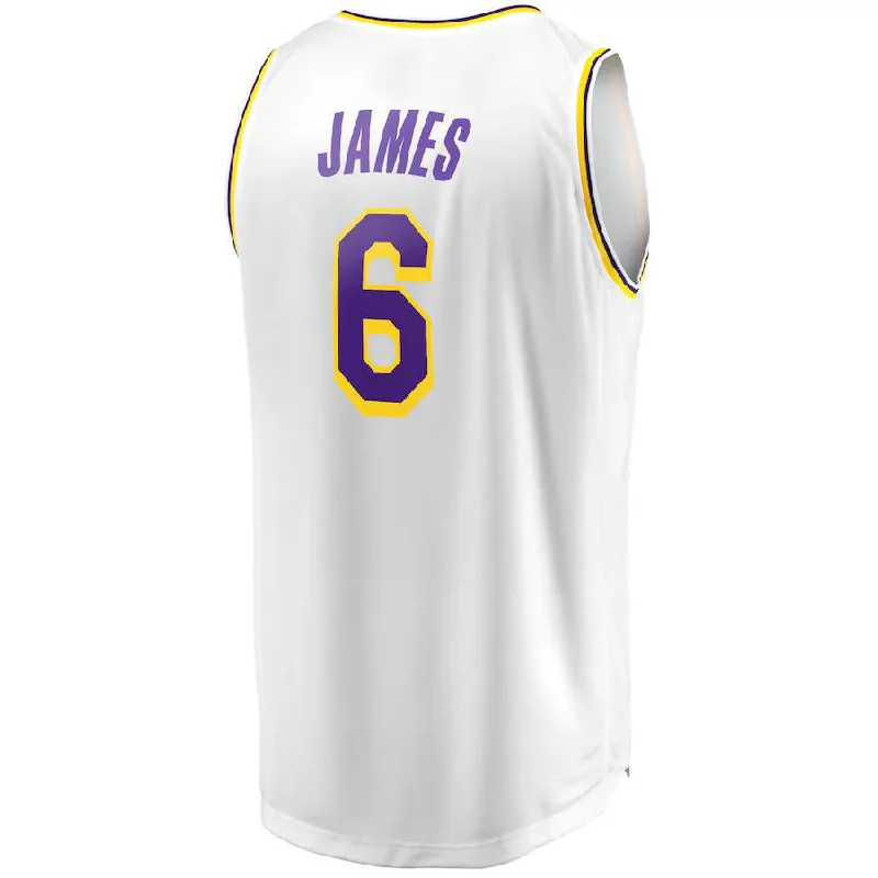 Basketball Jersey with Mesh Panels for Ventilation-LA.Lakers #6 LeBron James Fanatics Branded 2021-22 Fast Break Replica Player Jersey White Association Edition Stitched American Basketball Jersey