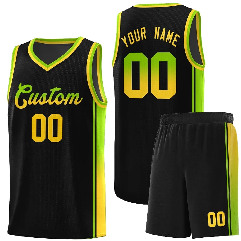 Basketball Jersey for Fun and Friendly Games-Custom Black Neon Green-Gold Gradient Fashion Sports Uniform Basketball Jersey