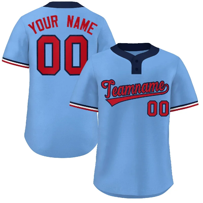 Casual Baseball Jersey for Relaxed Weekend Looks-Custom Light Blue Red-Navy Classic Style Authentic Two-Button Baseball Jersey