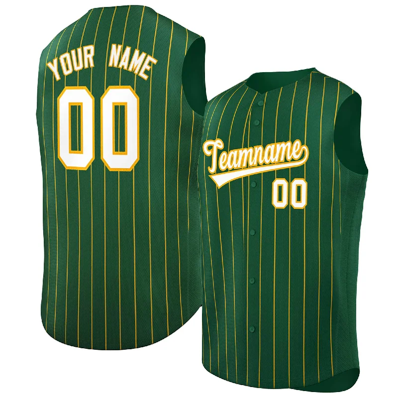 Vintage-Inspired Baseball Jersey for Retro Fans-Custom Green White-Yellow Sleeveless Stripe Fashion Baseball Jersey