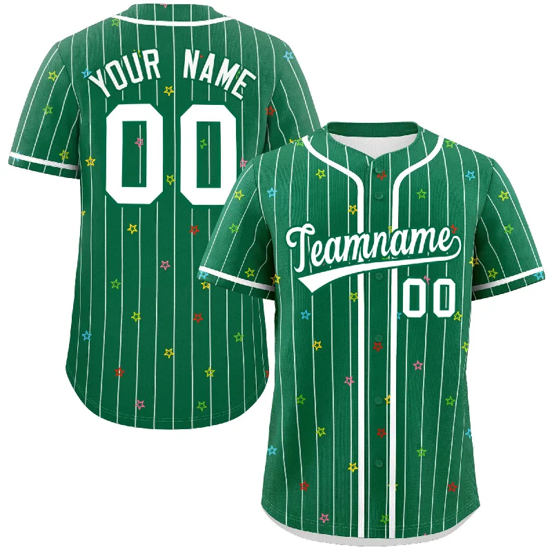 Soft Baseball Jersey for Summer Wear-Custom Kelly Green White Stripe Fashion Personalized Star Pattern Authentic Baseball Jersey