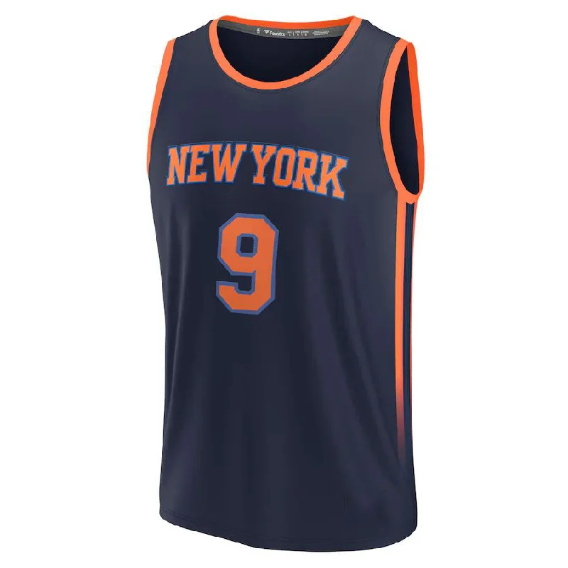 Trendy Basketball Jersey for Fashion Enthusiasts-NY.Knicks #9 RJ Barrett Fanatics Branded  2022-23 Fast Break Player Jersey Navy  Statement Edition Stitched American Basketball Jersey