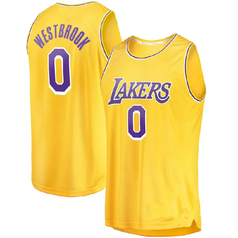 Premium Basketball Jersey for Elite Players-LA.Lakers #0 Russell Westbrook Fanatics Branded 2020-21 Fast Break Player Jersey Gold Icon Edition Stitched American Basketball Jersey