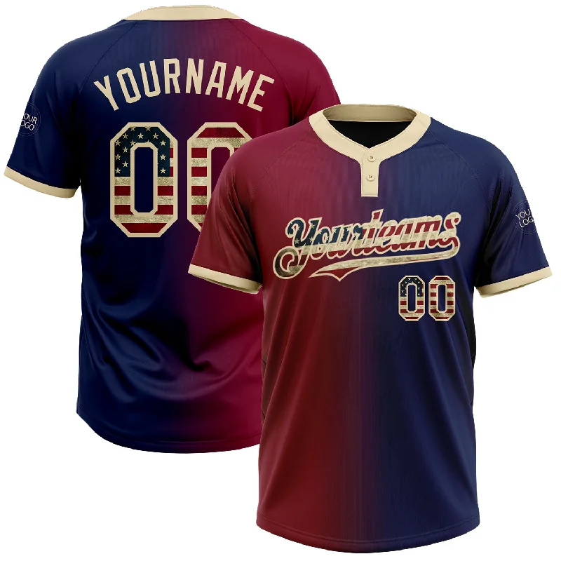 Casual Softball Jersey for Relaxed Wear-Custom Navy Vintage USA Flag Maroon-City Cream Gradient Fashion Two-Button Unisex Softball Jersey