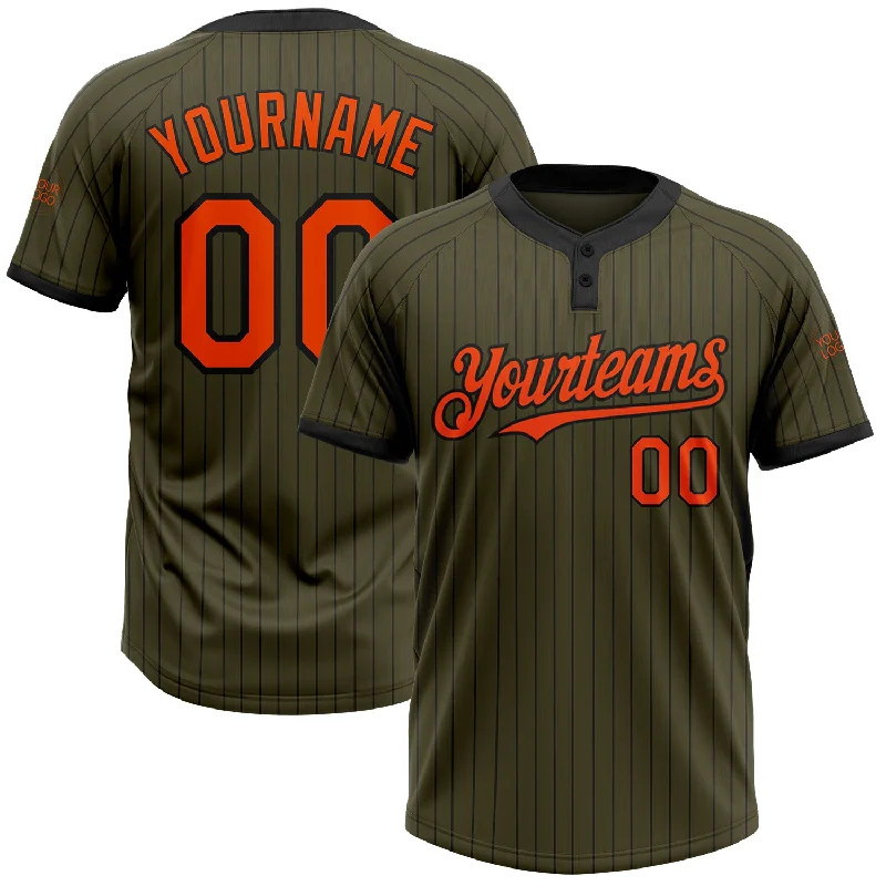 Comfortable Softball Jersey for Practice Sessions-Custom Olive Black Pinstripe Orange Salute To Service Two-Button Unisex Softball Jersey