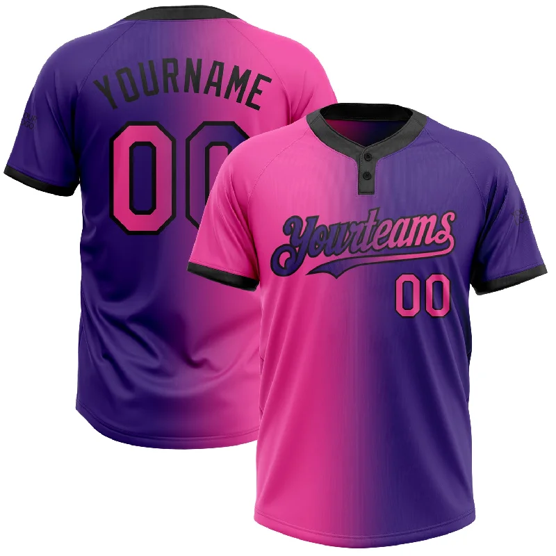 Youth Softball Jersey with Bold Patterns-Custom Purple Pink-Black Gradient Fashion Two-Button Unisex Softball Jersey