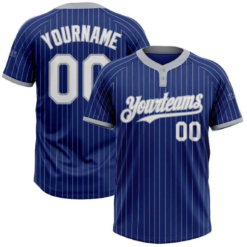 Softball Jersey for Fun and Friendly Games-Custom Royal Gray Pinstripe White Two-Button Unisex Softball Jersey