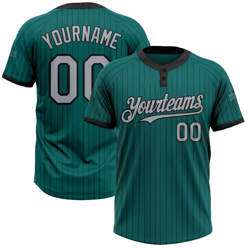 Classic White Softball Jersey for Timeless Appeal-Custom Teal Black Pinstripe Gray Two-Button Unisex Softball Jersey