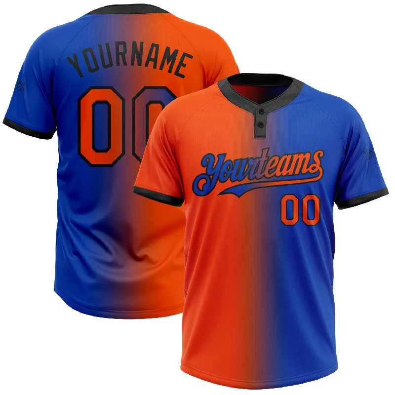 Lightweight Softball Jersey for Travel and Game Days-Custom Thunder Blue Orange-Black Gradient Fashion Two-Button Unisex Softball Jersey