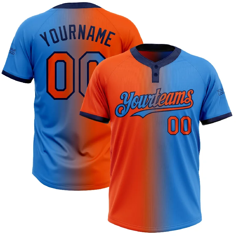 Sports Softball Jersey with Moisture-Wicking Technology-Custom Electric Blue Orange-Navy Gradient Fashion Two-Button Unisex Softball Jersey