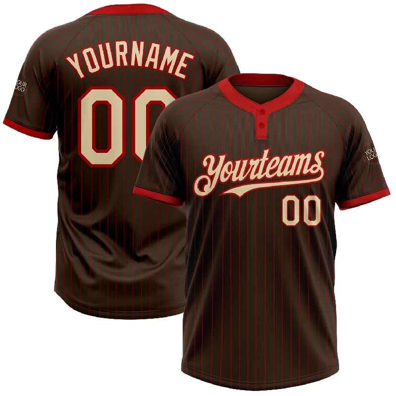 Youth Softball Jersey with Fun Designs for Kids-Custom Brown Red Pinstripe Cream Two-Button Unisex Softball Jersey